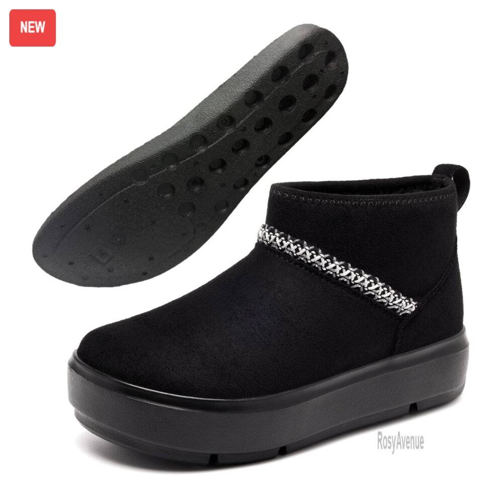 Suede Platform Winter Boots Faux Fur Lined Ankle Booties Non Slip Snow